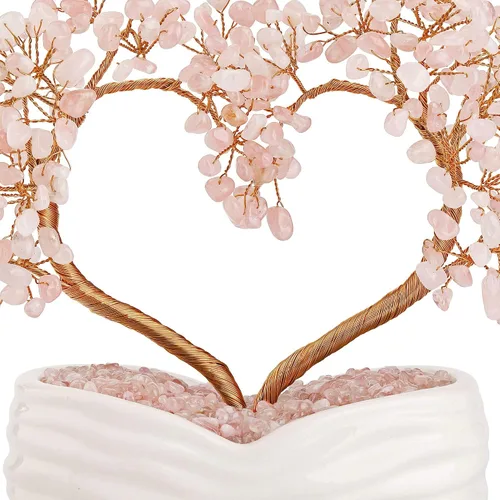 Miniatura 5 de Jovivi - Árbol de dinero de cristal de cuarzo rosa en forma de corazón, bonsái curativo con gemas para ceremonia de boda, reiki, equilibrio