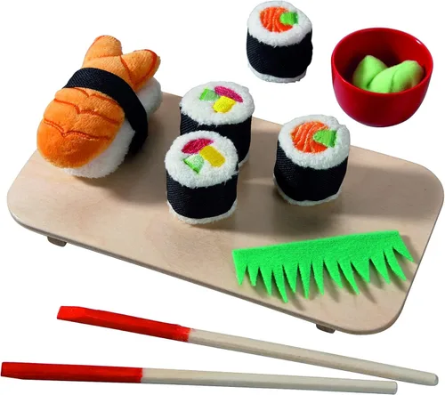Miniatura 2 de Haba Biofino juguete suave de sushi, 10 piezas, con charola y palillos