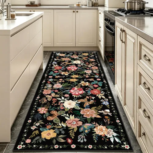 Miniatura 50 de Ukeler - Alfombra rústica con diseño floral para sala, dormitorio, comedor, Country rústico, Azul (luxury blue)