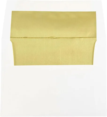 Miniatura 20 de JAM PAPER Sobres de invitación forrados de papel de aluminio de 3 7/8 x 8 1/8, color blanco con lámina dorada, paquete de 50 unidades Papel dorado