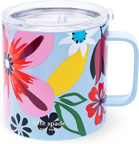 Miniatura 7 de kate spade new york Taza aislada de acero inoxidable con asa y tapa, vaso de doble pared de 16 onzas, taza de viaje de café reutilizable