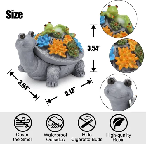 Miniatura 2 de Cenicero de tortuga y rana perezosa con tapa, ceniceros hechos a mano de resina fresca para cigarrillos como decoración del hogar, bandeja