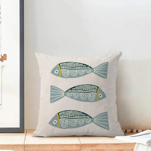 Miniatura 3 de AEIOAE Fundas de Almohada Costeras de 16 x 16 Pulgadas Juego de 2, Fundas Decorativas de Lino con Estampado de Peces Azules de Playa Oceánica