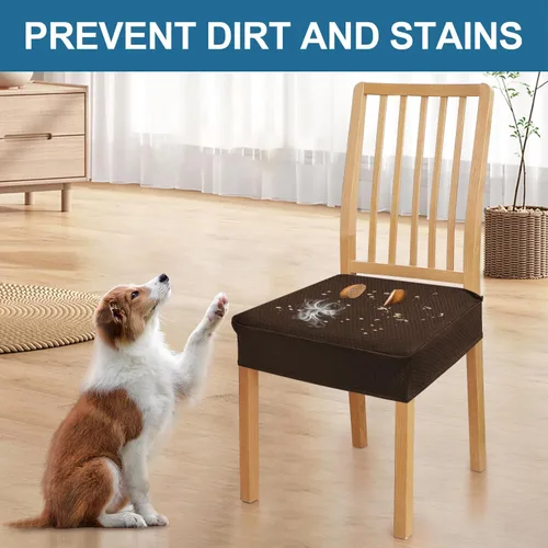 Miniatura 6 de smiry Fundas de asiento impermeables para sillas de comedor, juego de 4, fundas elásticas de jacquard extraíbles y lavables, sin fundas traseras