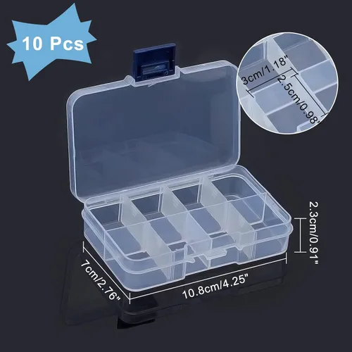 Miniatura 8 de NBEADS Paquete de 10 mini cajas organizadoras de plástico de 8 rejillas, 2.7 x 4.2 x 0.8 pulgadas, divisores de joyería de plástico transparente