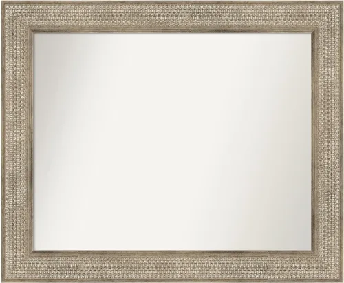 Miniatura 413 de Amanti Art Espejo de baño plateado para sobre fregadero, 26 x 26 pulgadas, espejo cuadrado de níquel pulido, marco de madera tradicional mediano, se