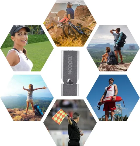 Miniatura 6 de Whistle Emergency Noopel - Silbatos de supervivencia de tres tubos, paquete de 2 con cordón y llavero para senderismo, camping, kayak, deportes