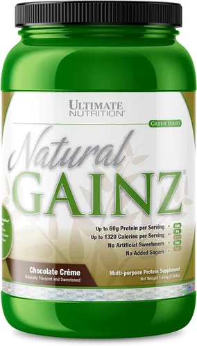 Ultimate Nutrition Natural Gainz Proteína de suero en polvo – Proteína Gainer natural con caseína micelar y proteína de leche, chocolate, 3.6 libras