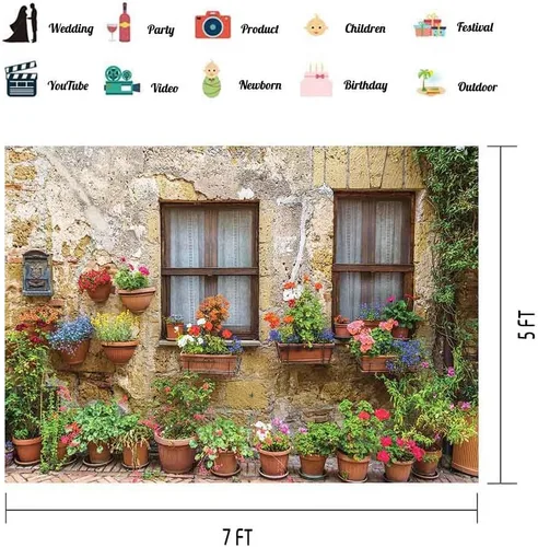Miniatura 2 de EOA Telón de fondo de flores de pared antigua de la calle toscana italiana de 7 pulgadas de ancho x 5 pies de alto, para fotografía, Italia, ciudad