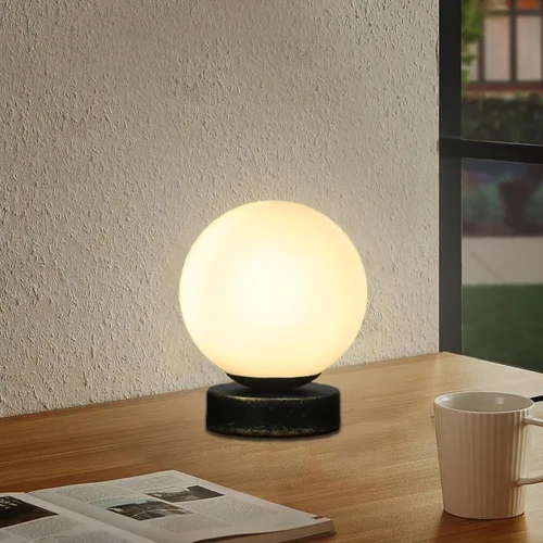 Miniatura 6 de FLORNIA Lámpara de mesa con forma de globo, moderna lámpara de mesa redonda industrial, lámpara de mesa de noche única con pantalla de vidrio y base