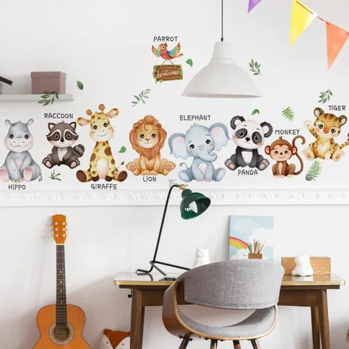 Miniatura 2 de Calcomanías Educativas de Animales de Safari Grandes para Pared, Adhesivos de Animales de la Selva, Pegatinas de León, Panda, Jirafa, Mono, Tigre