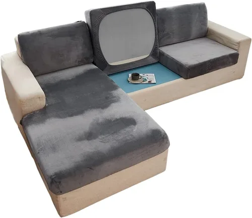 Miniatura 7 de lygooh Fundas de cojín de terciopelo elásticas para sofá, fundas de cojín para sofá, protector de muebles con parte inferior elástica para sofá