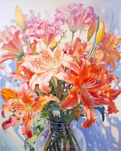Miniatura 15 de Tucocoo Pintura por números con flores de lirio azul en una jarra de vidrio DIY en lienzo con pinceles, pinturas acrílicas, pintura de grafiti por