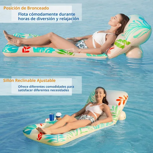 Miniatura 5 de Jasonwell Flotador Inflable de Piscina para Adultos - Flotadores de Piscina Silla Flotante Balsa con Respaldo Ajustable Portavasos Flotador de Agua