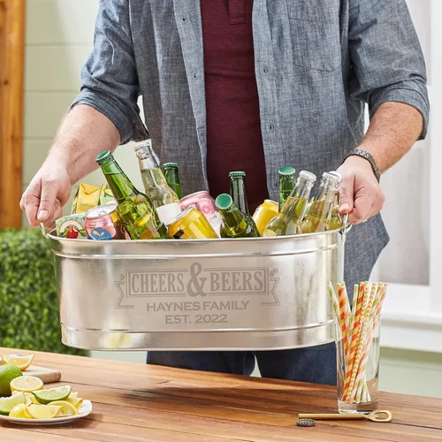 Miniatura 2 de Let's Make Memories Tina Personalizada para Bebidas Cheers & Beers – Tina Galvanizada Personalizada para Bebidas – Para Entretenimiento Saludos