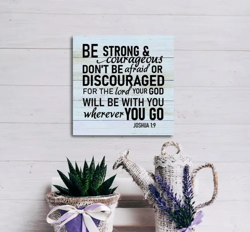 Miniatura 5 de Letrero de madera religiosa, Joshua 1:9 - Be Strong & Courageous Don't Be Afraid ..., placa de madera, decoración rústica de mesa para el hogar
