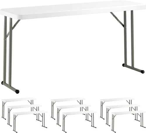 Miniatura 16 de Mesa plegable de 18 x 60 pulgadas, mesa de entrenamiento y eventos de plástico blanco granito, delgada, estrecha, larga, mesas de entrenamiento