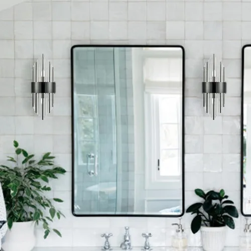 Miniatura 4 de SAMTEEN Moderno apliques de pared de cristal de 2 luces, juego de dos lámparas de pared de vidrio negro para baño, apliques de cristal de lujo