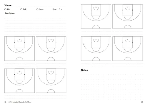 Miniatura 5 de Basketball Playbook by MVMT Sports. 380 court diagrams in a 5.82 x 8.26 inches planner for basketball coaches. Capture plays, drills and scouts.