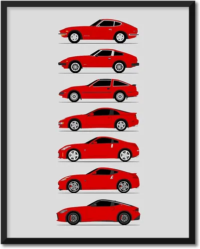 Miniatura 18 de Custom Car Posters Póster hecho a mano compatible con Nissan Z Car Generations (perfil lateral), decoración artística de Datsun Fairlady Z