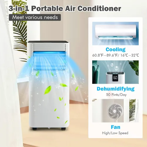 Miniatura 3 de PETSITE Aire acondicionado portátil, unidad de refrigeración de CA de 10000 BTU para habitación, unidad de CA 3 en 1 con enfriador de aire, Negro