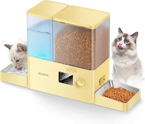 Miniatura 11 de ROJECO Comedero automático para gatos y dispensador de agua, 36 tazas/8.5 L, cuencos de acero inoxidable 2 en 1, dispensador de comida para gatos