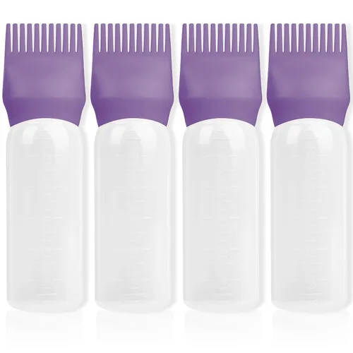 Miniatura 12 de Paquete de 2 botellas aplicadoras de peine de raíz, aplicador de aceite para el cabello de 6 onzas, herramientas de botella de tinte con dispensador