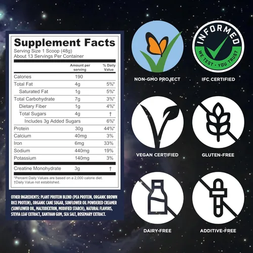 Miniatura 5 de Vega Protein + Creatina - 30g de proteína a base de plantas, sabor a vainilla, 13 porciones, 3g de creatina, 5g de BCAA, vegano, keto, sin gluten