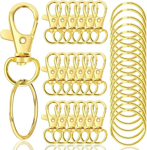 Miniatura 9 de 100 piezas de ganchos giratorios premium con llaveros, cierres de langosta de metal para llaveros de joyería, ganchos de llavero para cordón