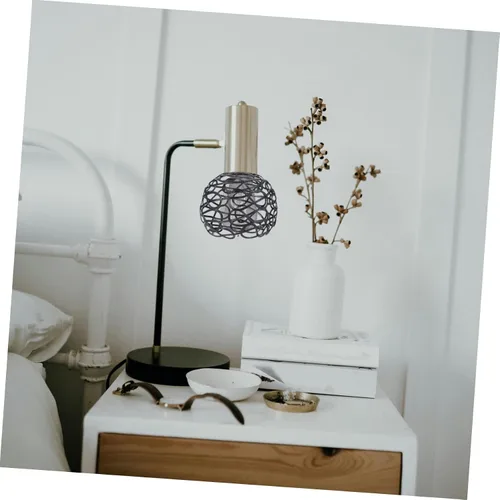 Miniatura 6 de SEWACC Cubierta de luz de jaula de metal Pantalla de lámpara de repuesto decorativa gris pantalla de lámpara
