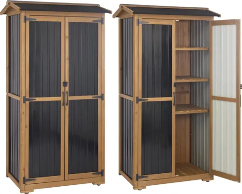 Miniatura 17 de Gabinete de almacenamiento al aire libre impermeable con estantes, pequeño cobertizo de almacenamiento, gabinete de almacenamiento vertical alto