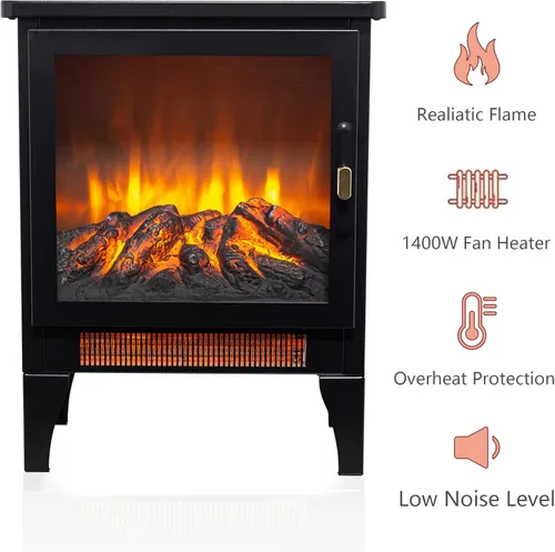 Miniatura 4 de IInnoflame - Estufa eléctrica de chimenea de 17 pulgadas, calentador independiente con llama y tronco realistas, protección contra