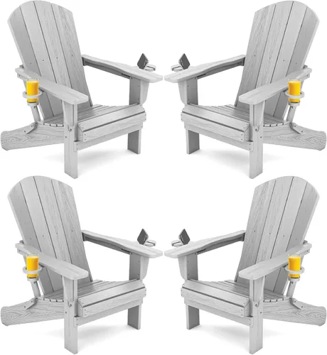 Miniatura 18 de SERWALL Silla Adirondack con portavasos – Juego de 2 sillas Adirondack compuestas para exteriores de polietileno de alta densidad para todo