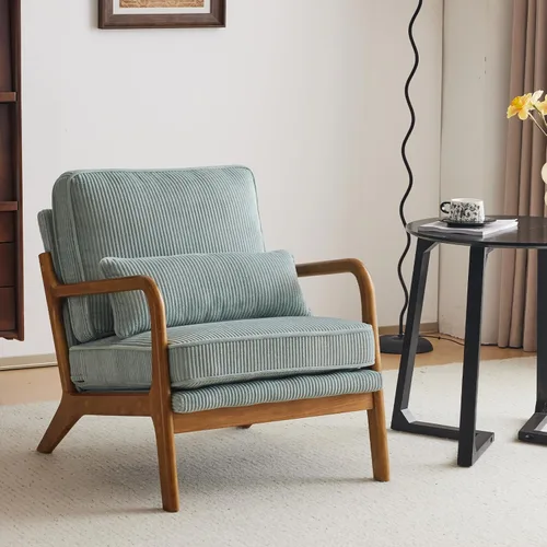 Miniatura 21 de Karl home Silla de acento moderna de mediados de siglo con cojín, tapizada en tela de lino, silla de salón con brazo, estructura sólida de madera