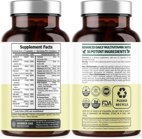 Miniatura 3 de Complejo de magnesio N1N Premium y multivitaminas para hombres, suplementos naturales para mejorar la energía, la inmunidad y apoyar la función