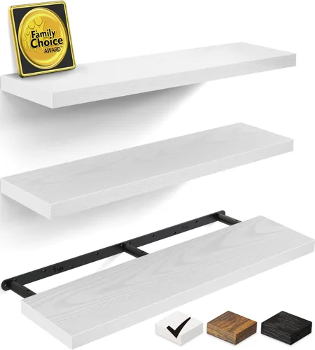 Miniatura 15 de BAYKA Estantes flotantes para pared, estantes de madera rústica montados en la pared para baño, dormitorio, sala de estar, cocina, estante colgante