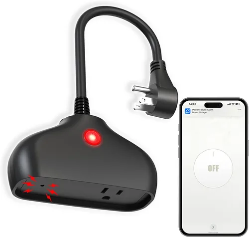 Alarma de falla de energía WiFi, alertas de aplicación inteligente y sirena de 110 dB y uso en interiores y exteriores para congelador, bomba de