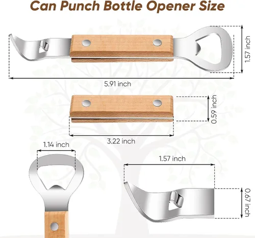 Miniatura 3 de 2 abrelatas magnéticas de botellas y latas con mango de madera, imanes de acero inoxidable para perforar latas para cervezas, bebidas, adecuado