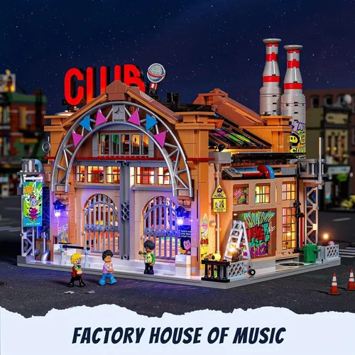 Miniatura 6 de FUNWHOLE Factory House of Music Lighting - Juego de ladrillos de construcción – Street Fusion Music Club City Town Kit de colección modular