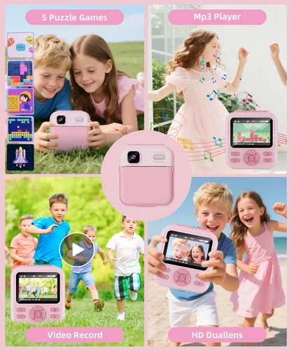 Miniatura 6 de Cámara de impresión instantánea para niños y niñas, cámaras HD de 48 MP con video de 1080P, papel de impresión, tarjeta de 32 GB, cepillo, regalos