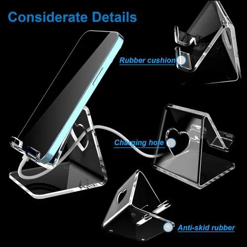 Miniatura 3 de Crpich Soporte Acrílico para Teléfono Celular, Soporte Portátil para Teléfono, Soporte Transparente para Teléfono de Escritorio, Compatible