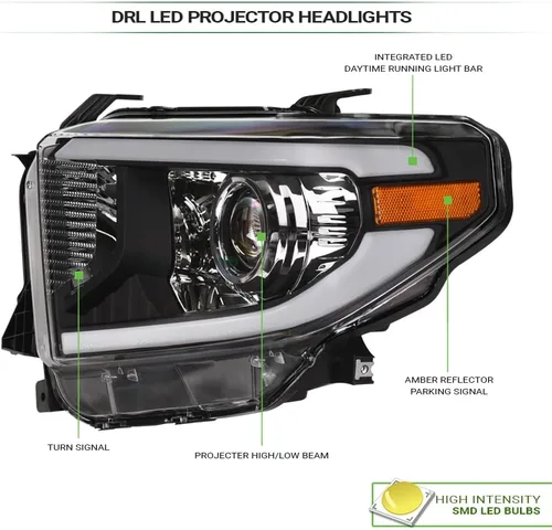 Miniatura 3 de 7422452258250 Compatible con Toyota Tundra SR / SR5 / Limited/TRD PRO DRL 2014-2021 - Tira de luces LED con reflector ámbar