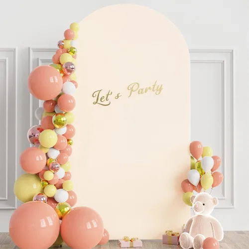 Miniatura 3 de Wokceer Cubierta de Fondo de Arco de Boda de 7.2 Pies, Spandex Ajustado Color Beige, Cubiertas de Arco de Fondo con Parte Superior Redonda Chiara