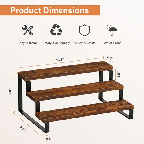 Miniatura 6 de Giikin Estante de especias de 3 niveles, soporte de almacenamiento de especias de madera para encimera de 13.8 pulgadas, organizador de despensa