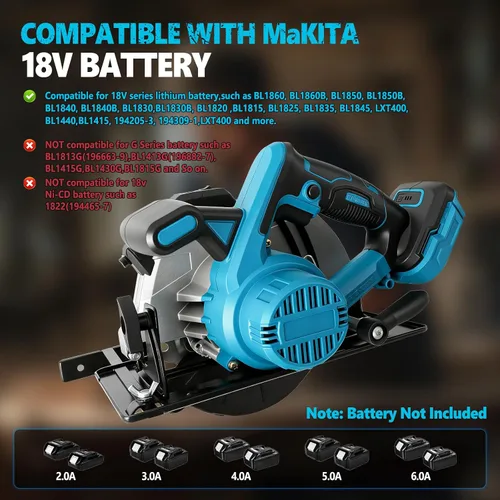 Miniatura 6 de Sierra circular inalámbrica compatible con batería Makita de 18 V, motor sin escobillas 5000 rpm, 850 W, sierra circular eléctrica de 7-1/4 pulgadas