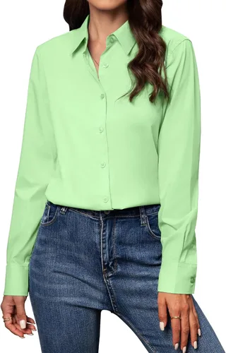 Miniatura 29 de Gleeivy Camisas con botones para mujer de ajuste clásico, camisa de vestir, camisa de trabajo, de negocios, casual, de manga larga, blusa, tops A
