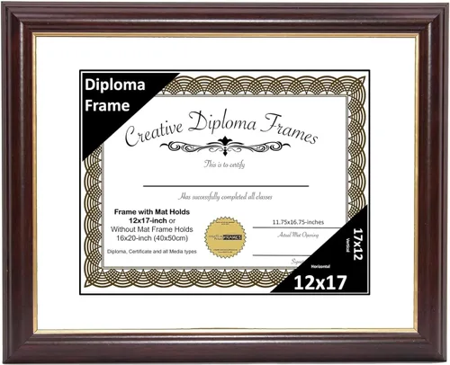 Miniatura 38 de Creative Picture Frames Marco para Diploma de Caoba con Borde Dorado de 12x16 pulgadas con Vidrio y Paspartú Negro y Colgadores de Pared Instalados