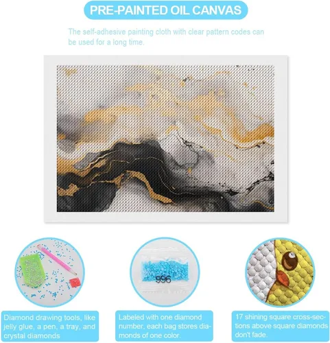 Miniatura 2 de Kit de pintura de diamante de mármol negro, arte de diamantes 5D con diamantes redondos para decoración de pared del hogar y regalos