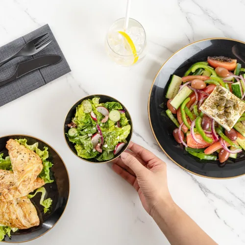 Miniatura 5 de Restaurantware -Moderna - Cuencos de plástico de 6 onzas, 20 cuencos de ensalada desechables duraderos - Con borde dorado, resistente, cuenco