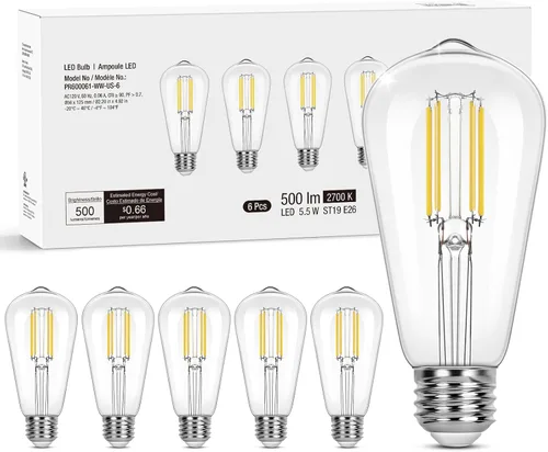 Lepro Bombillas LED Edison regulables, 2700K blanco cálido E26, bombillas Edison de 5.5W, equivalentes a 60 vatios, bombilla vintage de filamento de